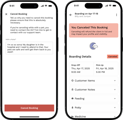 Canceling a booking in progress